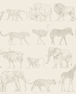 Kremowa tapeta flizelinowa złote zwierzęta safari
